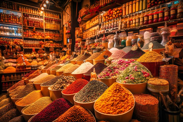 i-colorati-ed-esotici-mercati-delle-spezie-di-istanbul-in-turchia-offrono-uno-sfondo-di-viaggio-estivo-vibrante-e-sensoriale-con-spezie-aromatiche-tessuti-fatti-a-mano-e-artigianato-tradizionale